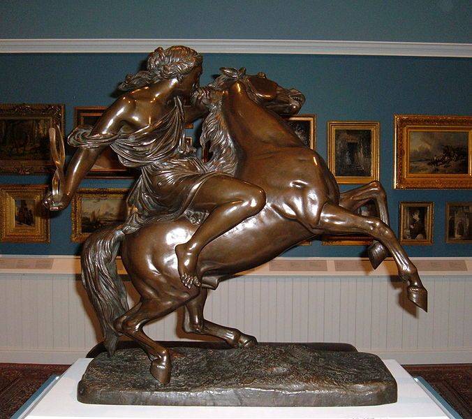 Amazon breaking a savage horse - bronze by Jean-Jacques Feuchere, 1843